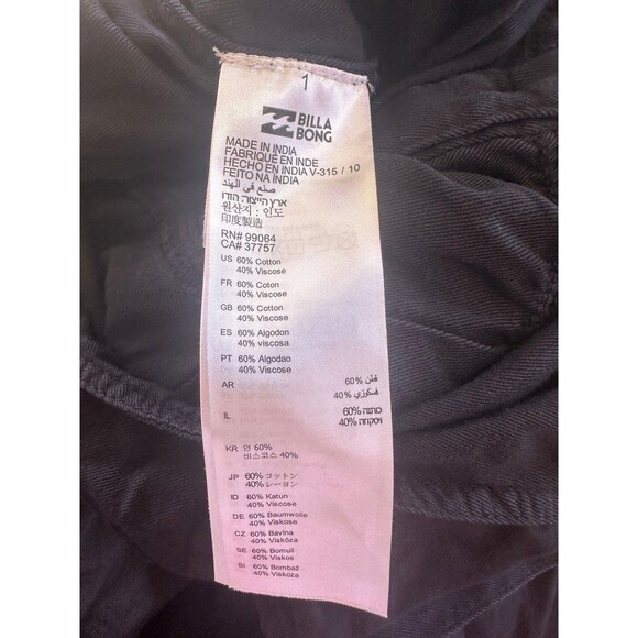 Billabong Ruffled Square Neckline Button Front Self Tie Belt Pockets Jumpsuit M - Picture 10 of 11